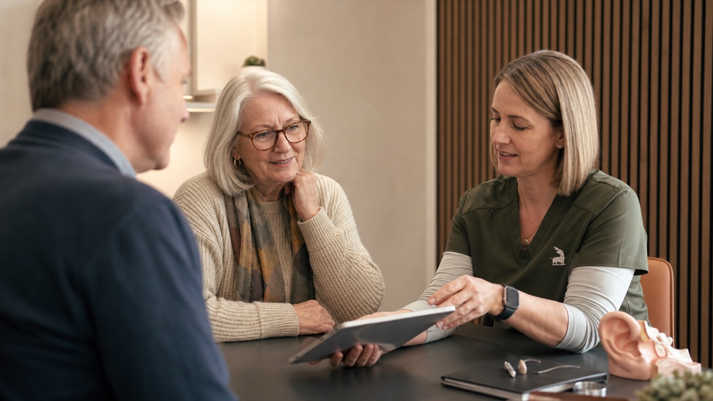 Audiologist discussing hearing loss and cognitive health during a consultation