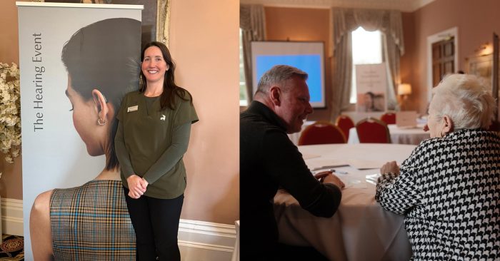 Megan Walton, audiologist at Alto Hearing Kenilworth joined the event and provided SoundChecks for attendees. Also pictured member of staff from Unitron talking to attendee.