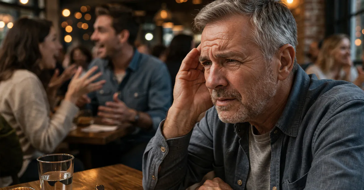 Background noise - man struggling to hear in background noise