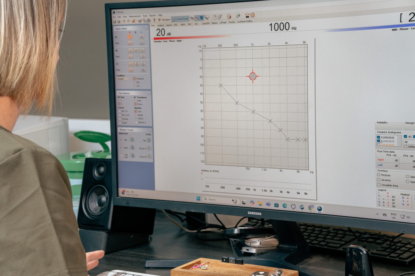 Audiogram on screen during an Alto hearing review appointment
