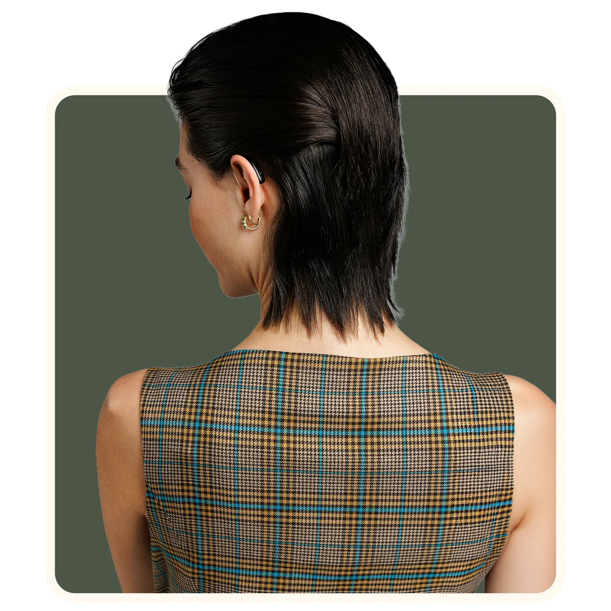 Woman wearing a discreet hearing aid