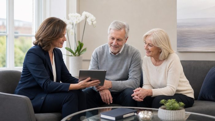 Audiologist discussing hearing results with a couple