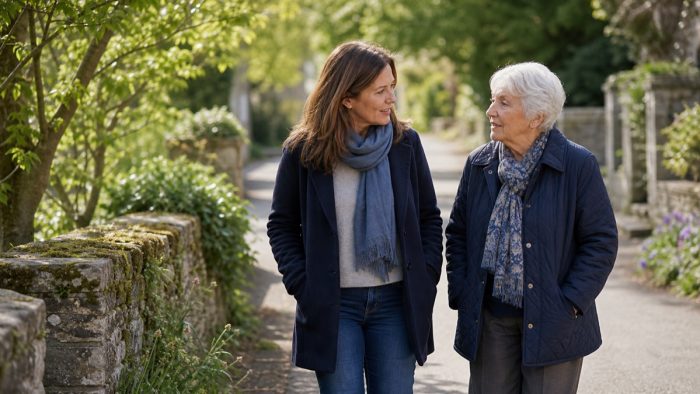 Adult child walking with an older parent