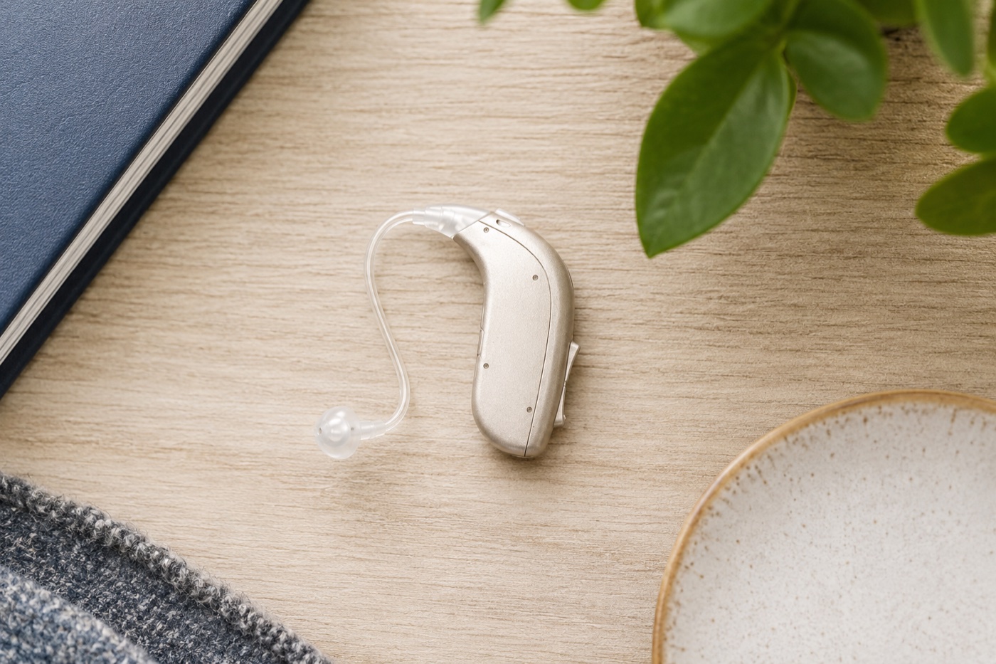 NHS hearing aid on a table