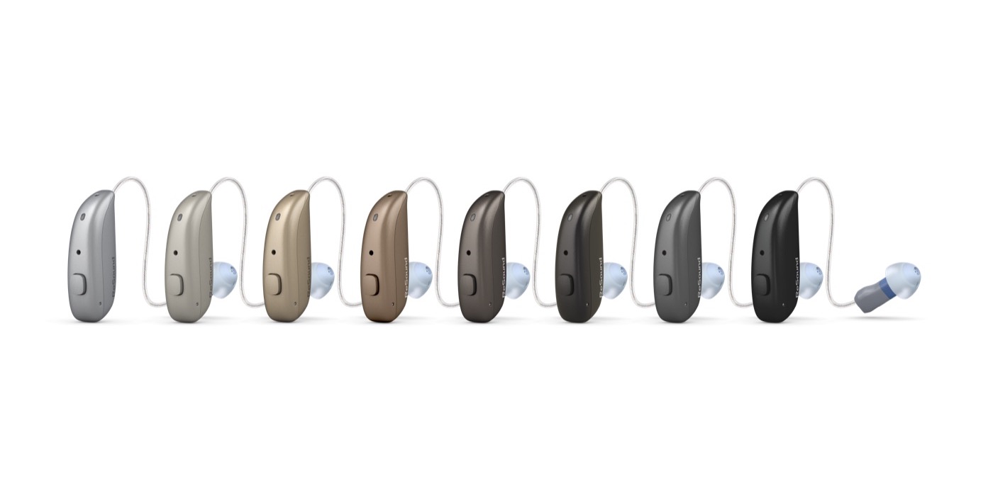 ReSound private hearing aids shown in different colour options