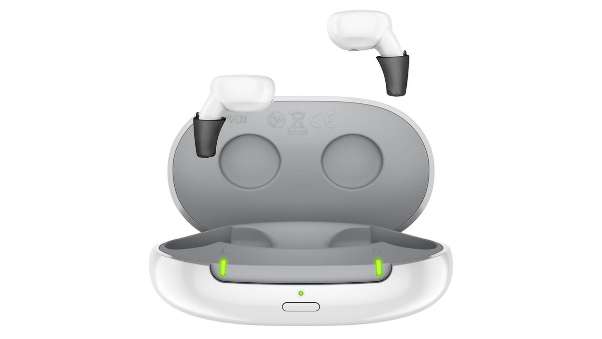 Signia Active Pro IX earbud-style hearing aids in charging case
