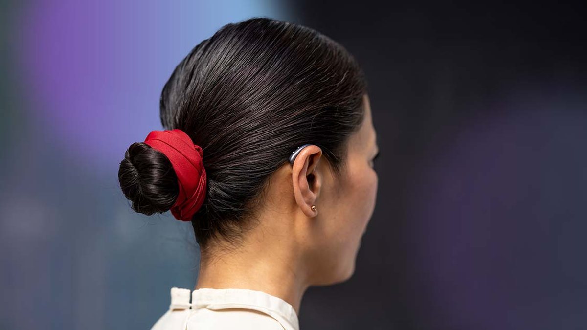Signia hearing aid worn behind the ear