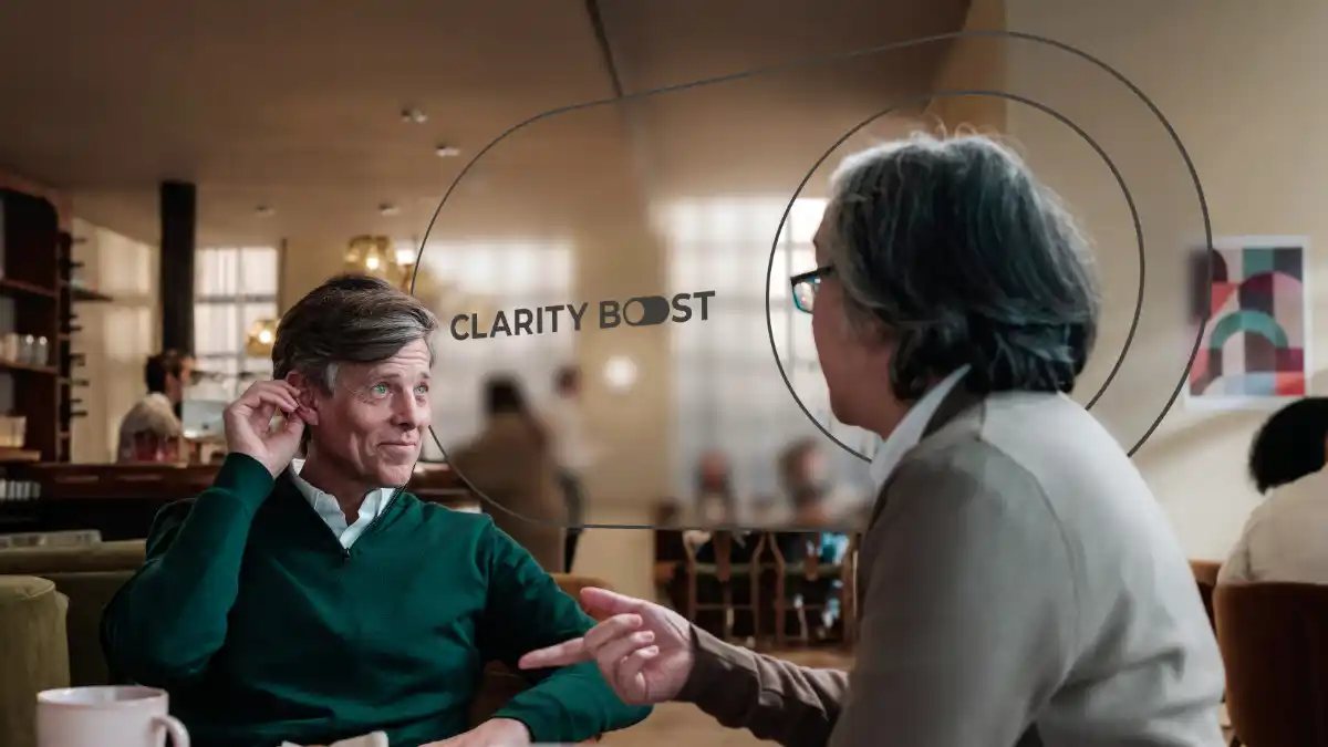 Conversation in a busy restaurant where Clarity Boost may be useful