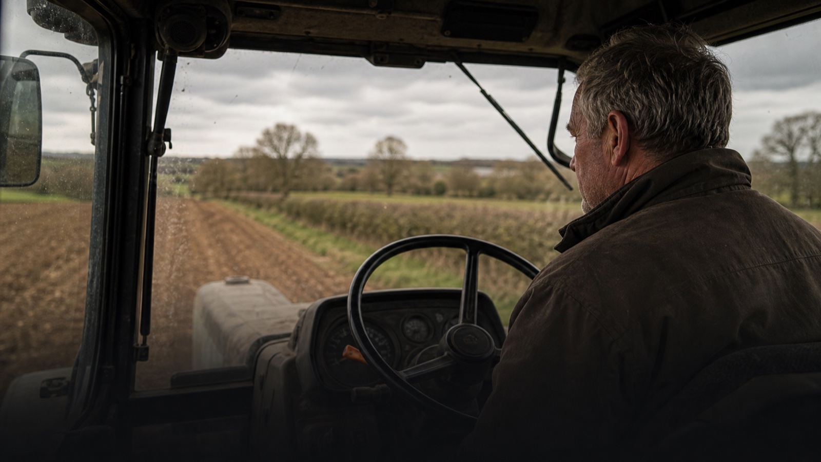 Farmer driving an older tractor where long hours in machinery can add to noise exposure